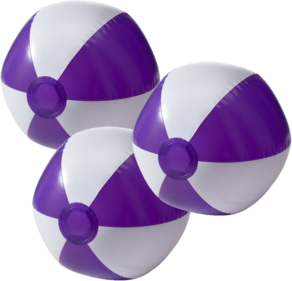 Opblaasbare speelgoed zwembad strandbal - 3x - paars/wit - D26 cm - Strandballen - Strand speelgoed