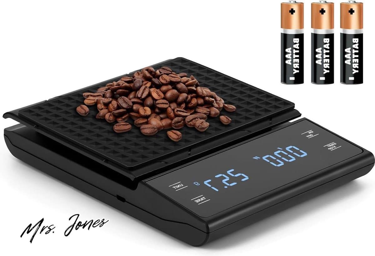 Mrs. Jones Digitale koffieweegschaal 01 g 3 kg batterijen espressoweegschaal timer multifunctionele weegschaal keukenweegschaal thuisgebruik keuken kantoor .