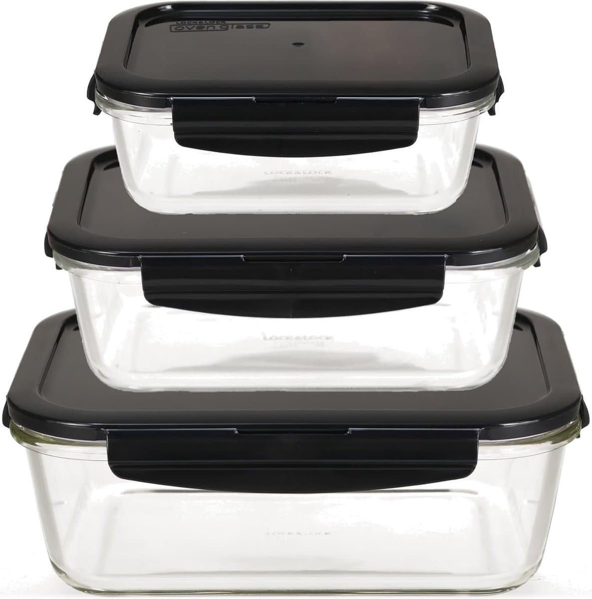 Voedselopslagcontainers van glas met deksel, set van 3 vierkant en groot, ovenglas, koelkast en vriezer, braadpan voor oven en magnetron