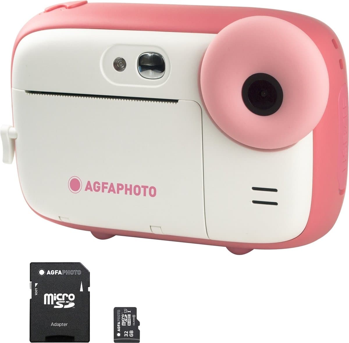 AGFA PHOTO Pack Realikids Instant Cam + 1 carte Micro SD 32GB - Appareil Photo Instantané Enfant, Ecran LCD 2,4', Batterie Lithium, Miroir Selfie et filtre photo - Rose