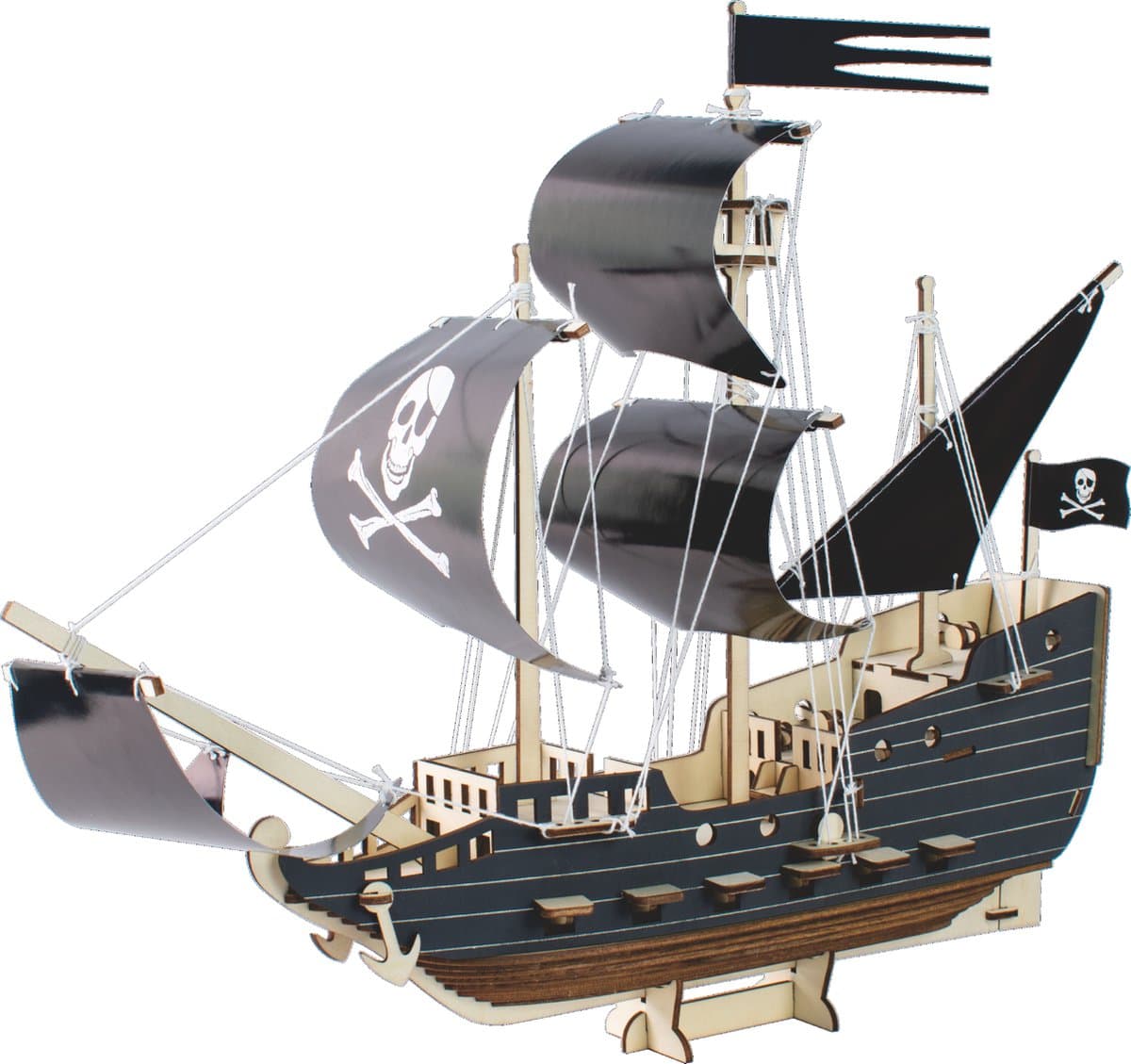 De Bouwplaats Piratenschip Bouwpakket - Houten 3D Puzzel - 102 onderdelen