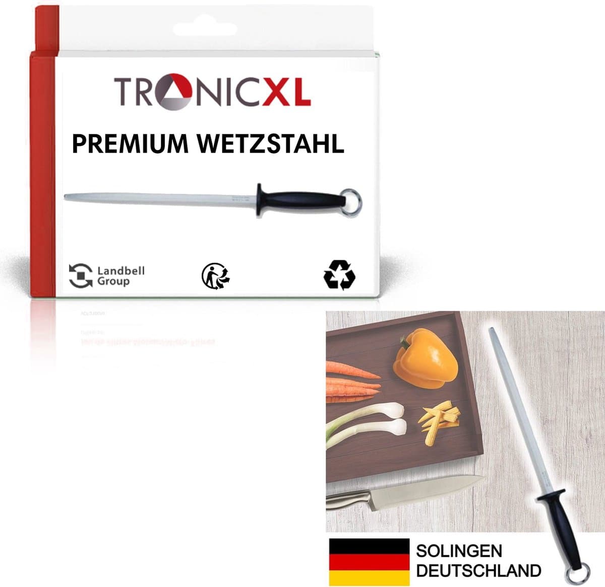 TronicXL Profi Wetstaal 25cm – Slijpstaaf kwaliteit uit Solingen - messenslijper - hard verchroomd staal