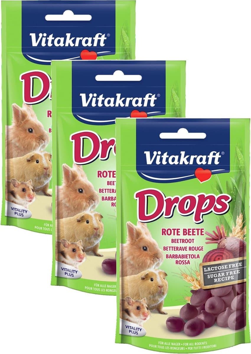 Vitakraft Knaagdier Drops - Knaagdiersnack - 3 x Rode Biet Lactose Vrij