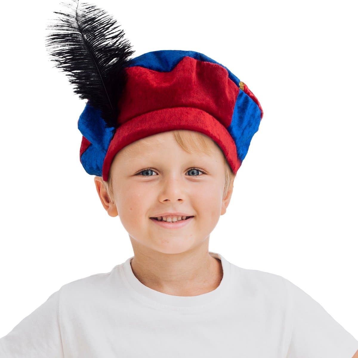 Funny Fashion Luxe pietenmuts/baret - 2x stuks - rood/blauw - voor kinderen - Pietenbaret - Sint en Piet verkleedaccessoire