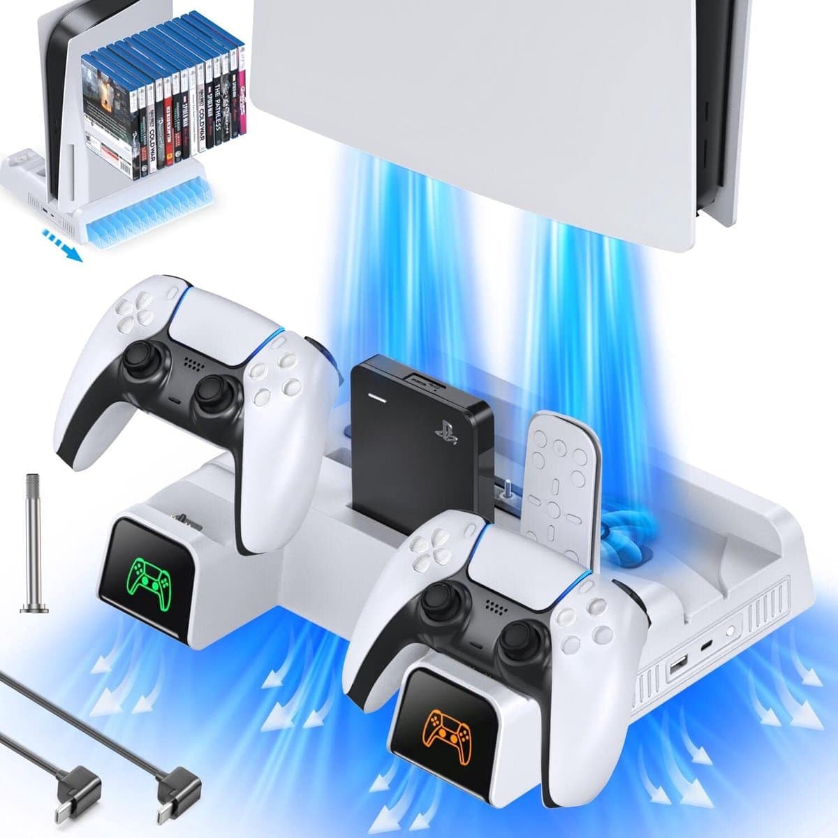 Intelectro Multifunctionele Station - Snel Opladen van Dualsense Controllers - LED Indicator - Verbeterde Koeling - Eenvoudige Installatie - USB Aansluitingen - Geschikt voor PS5 Digital & Disc Editie - Wit - Levering Sneller dan Aangegeven!
