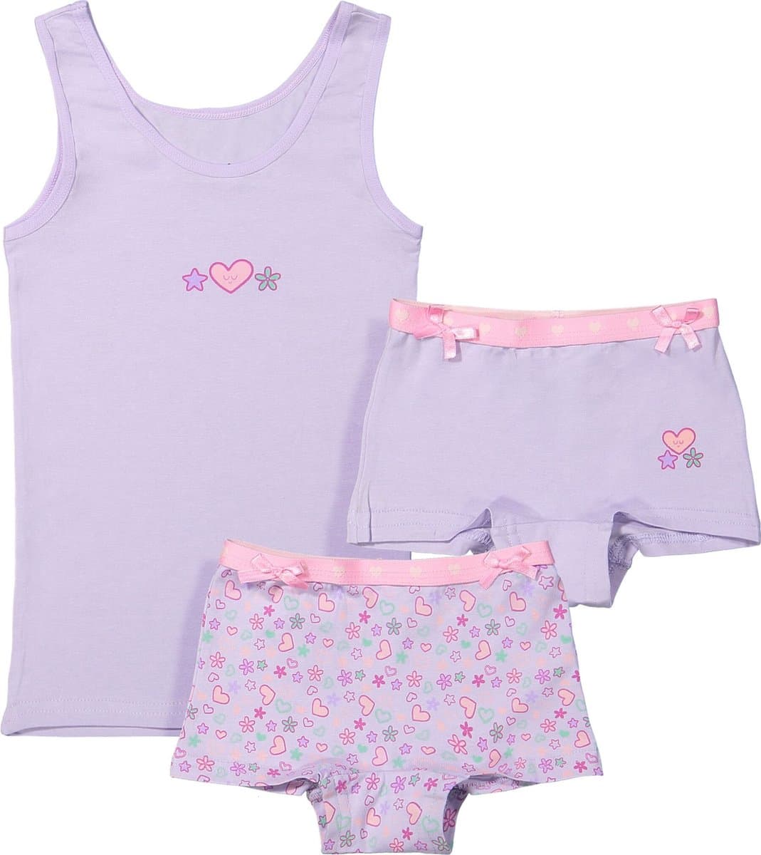 Funderwear meisjes ondergoed meisjes setje - Sweetheart - Boxershorts en hemd setje meisjes - Katoen - 98 - Lila