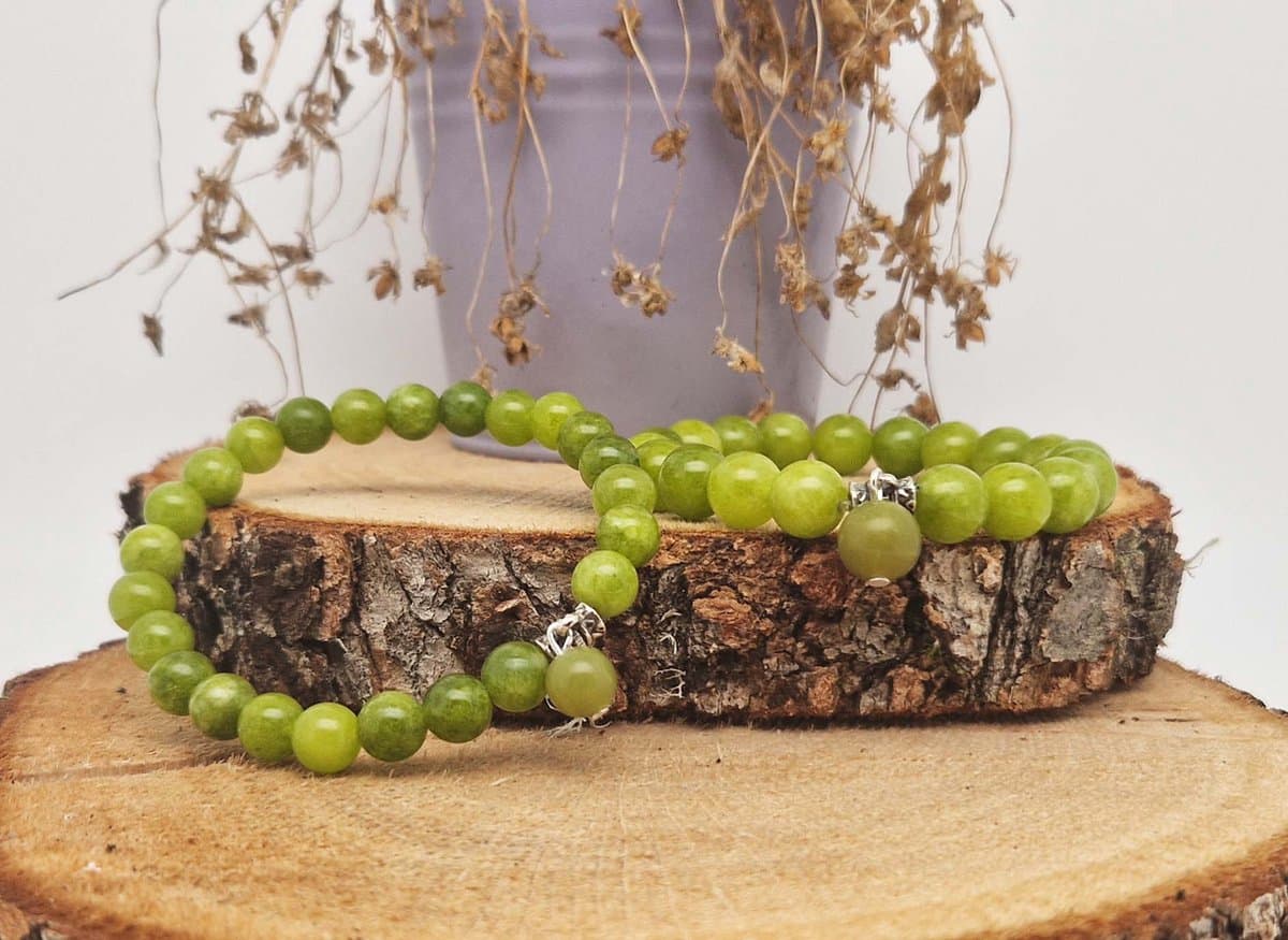 Handgemaakte Fatema natuursteen armband met natuursteen hanger "Kraal Koreaanse jade " -10 mm diameter van de korrel- Diameter armband 20 cm - Een mooi cadeau voor familie en vrienden