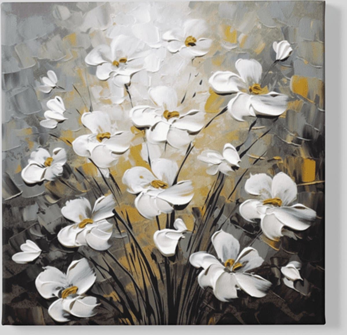 Vierkant Canvas Schilderij - Bloemen - Witte Madeliefjes - 40x40x 2 cm