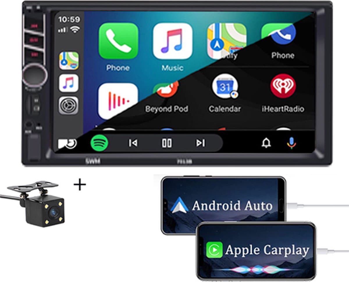 Boscer Autoradio 2Din Universeel - Apple Carplay & Android Auto - 7' HD Touchscreen - USB - AUX - Bluetooth - Achteruitrijcamera