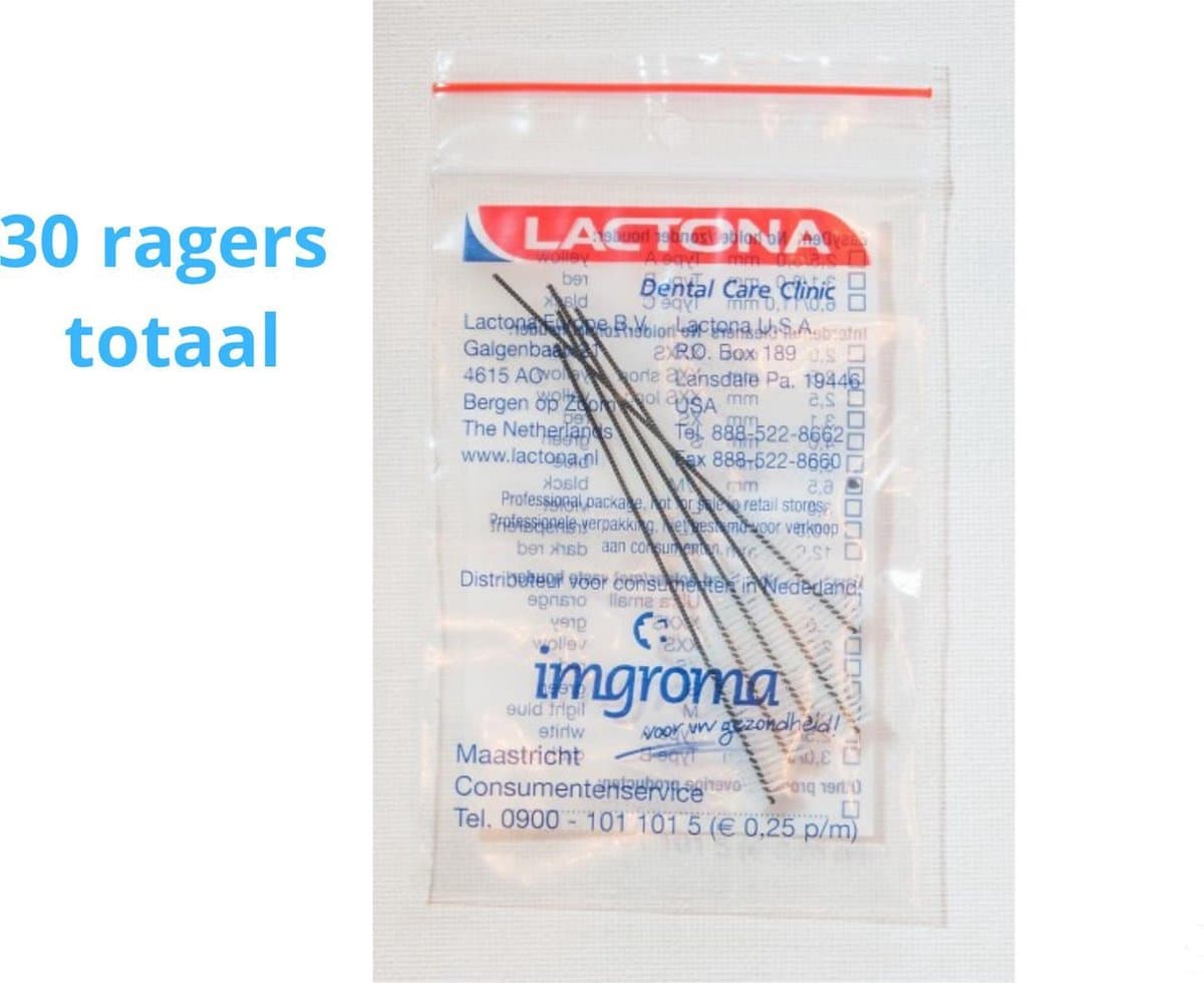 Lactona Interdentaal Ragers - Large/Medium 65mm - Zwart - 6 gripzak x 5 stuks - Voordeelpakket