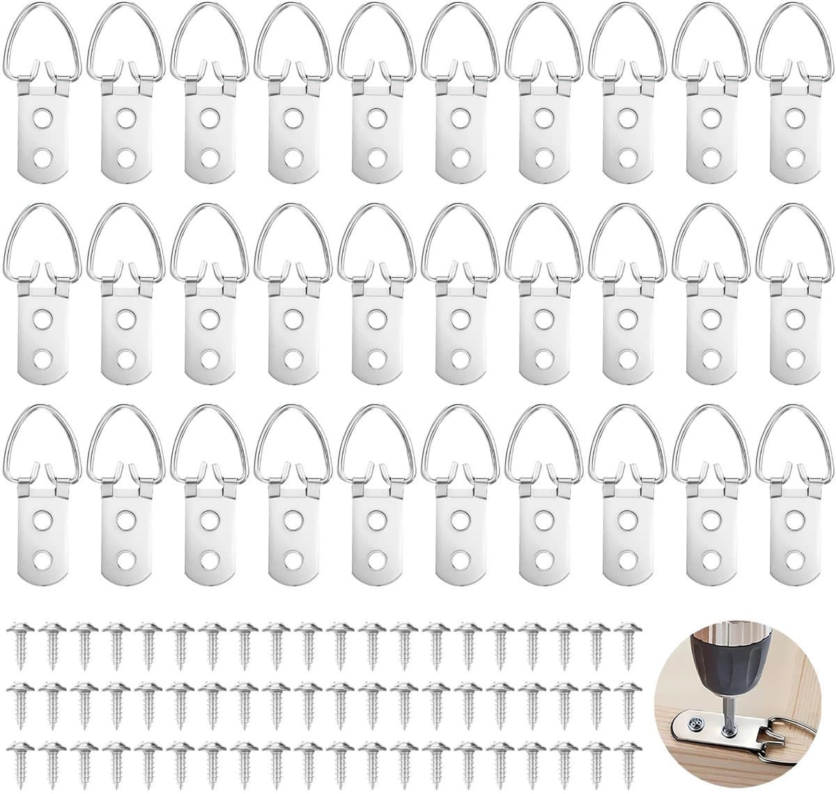 Dailygoods - D-Ring Fotohanger Set van 30 Stuks voor Zware Schilderijen