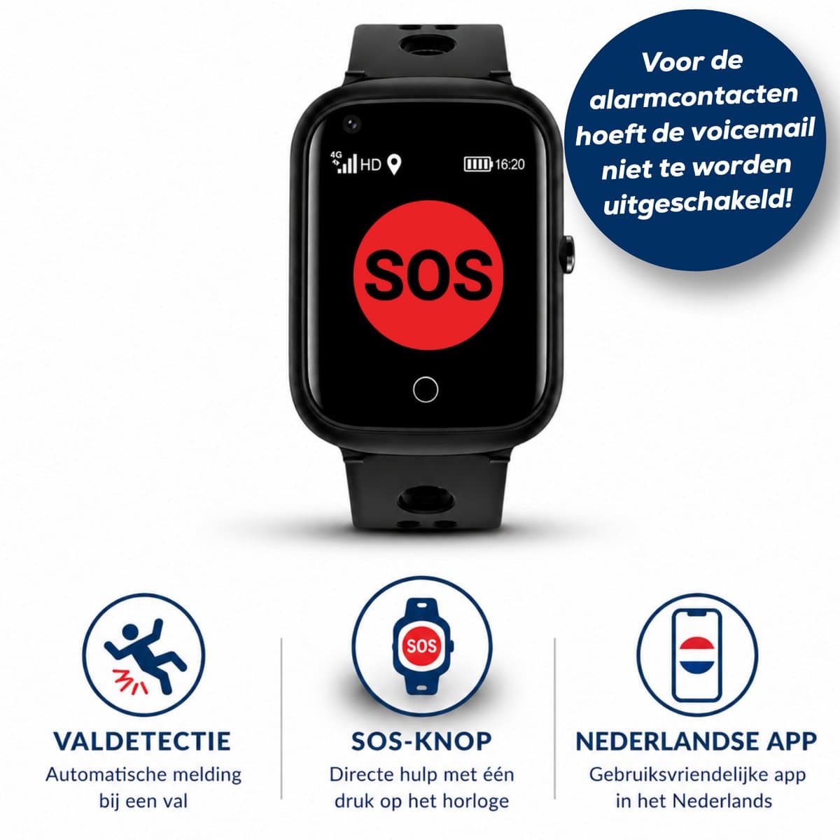 WatchSafer Pulse – GPS-horloge voor senioren - Valdetectie - SOS knop - GPS Tracker - GPS Horloge Ouderen - Alarm Horloge - SOS Horloge - Valdetectie - Alzheimer - Dementie - Alarmknop - Videobellen– GPS live locatie