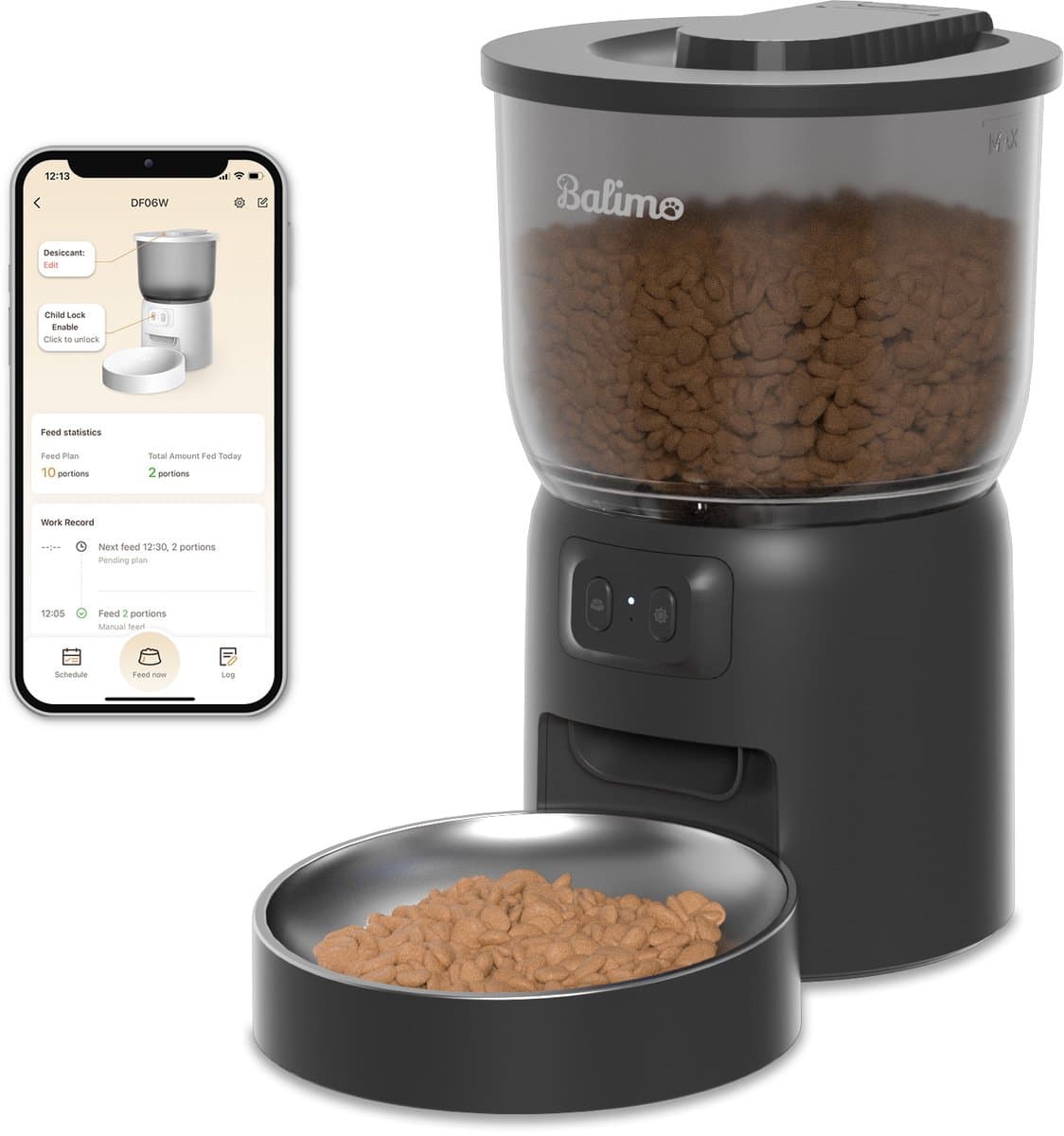 Balimo Automatische Voerbak Kat- Kat en Hond - Voerautomaat Met App - Smartphone Besturing - Voerinhoud 3 Liter - WiFi - Zwart