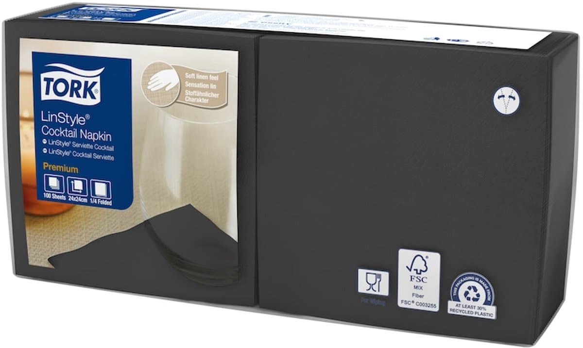 Tork 509542 premium linstyle cocktailservet zwart 23x23 cm 1400 stuks (509542)