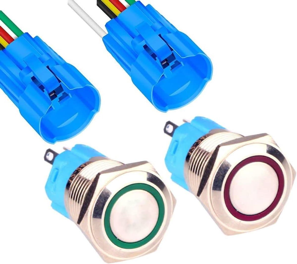 Drukknopschakelaar Metaal - Momentary Switch - Extra Verlichting - Waterdicht IP65 - 16mm Gat - Rood Groen