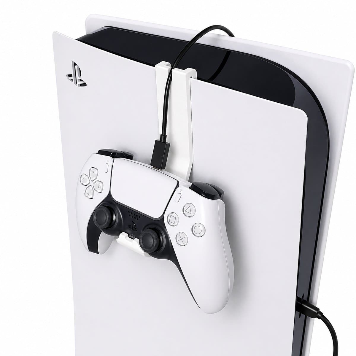 PS5 Controller Houder - PlayStation 5 Controller Stand - Controller Oplader Houder Met Kabelgeleider - Dubbele Controller Houder Voor PS5 - Ruimtebesparende Console Accessoire - Strakke Gaming Setup Organizer - Wit