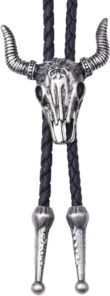 Stijlvolle leren bolo-stropdas - Western cowboy halsketting met koe schedel en lariat rodeo hanger voor dames en heren, perfect voor feesten en evenementen