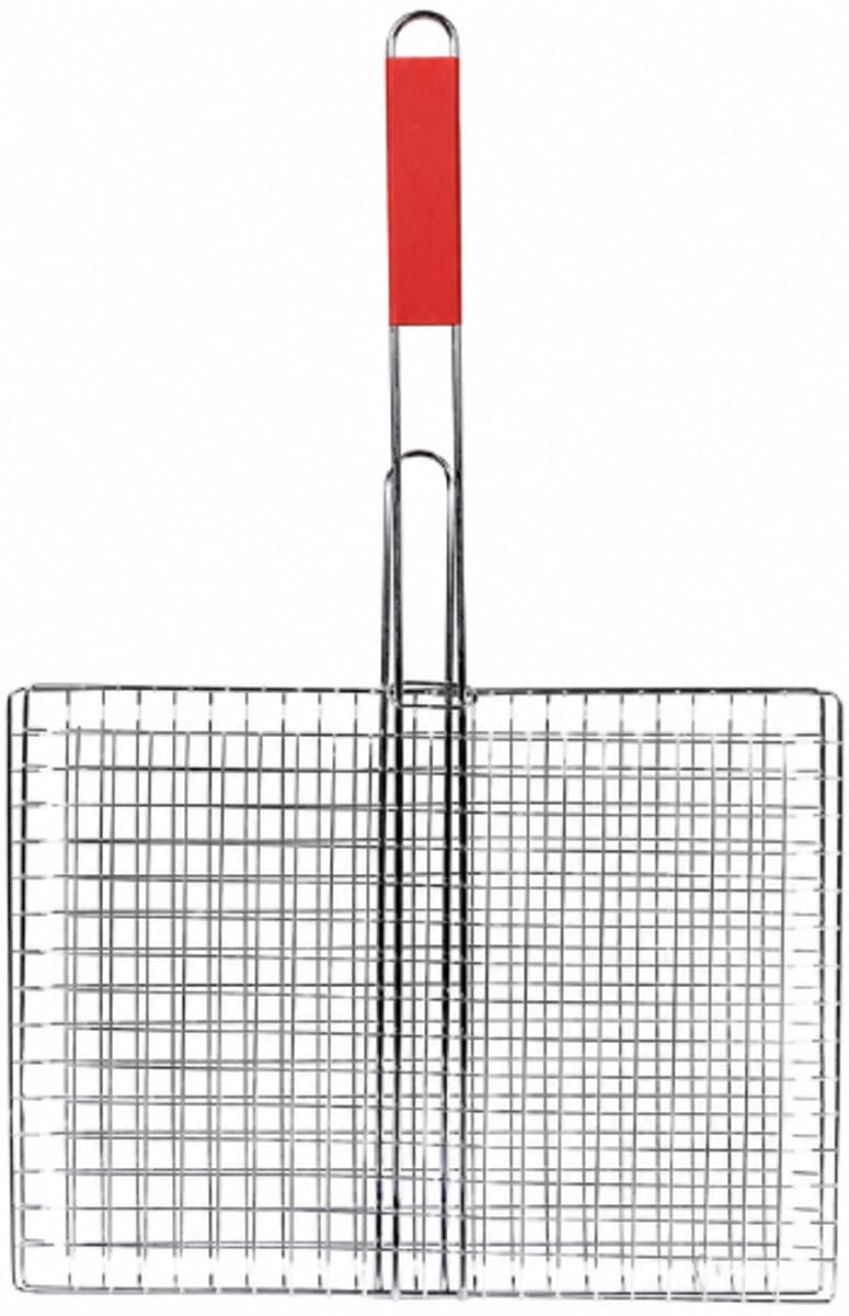 Barbecue grillmand 24 x 34 cm – verchroomd klemrooster – lange handgreep