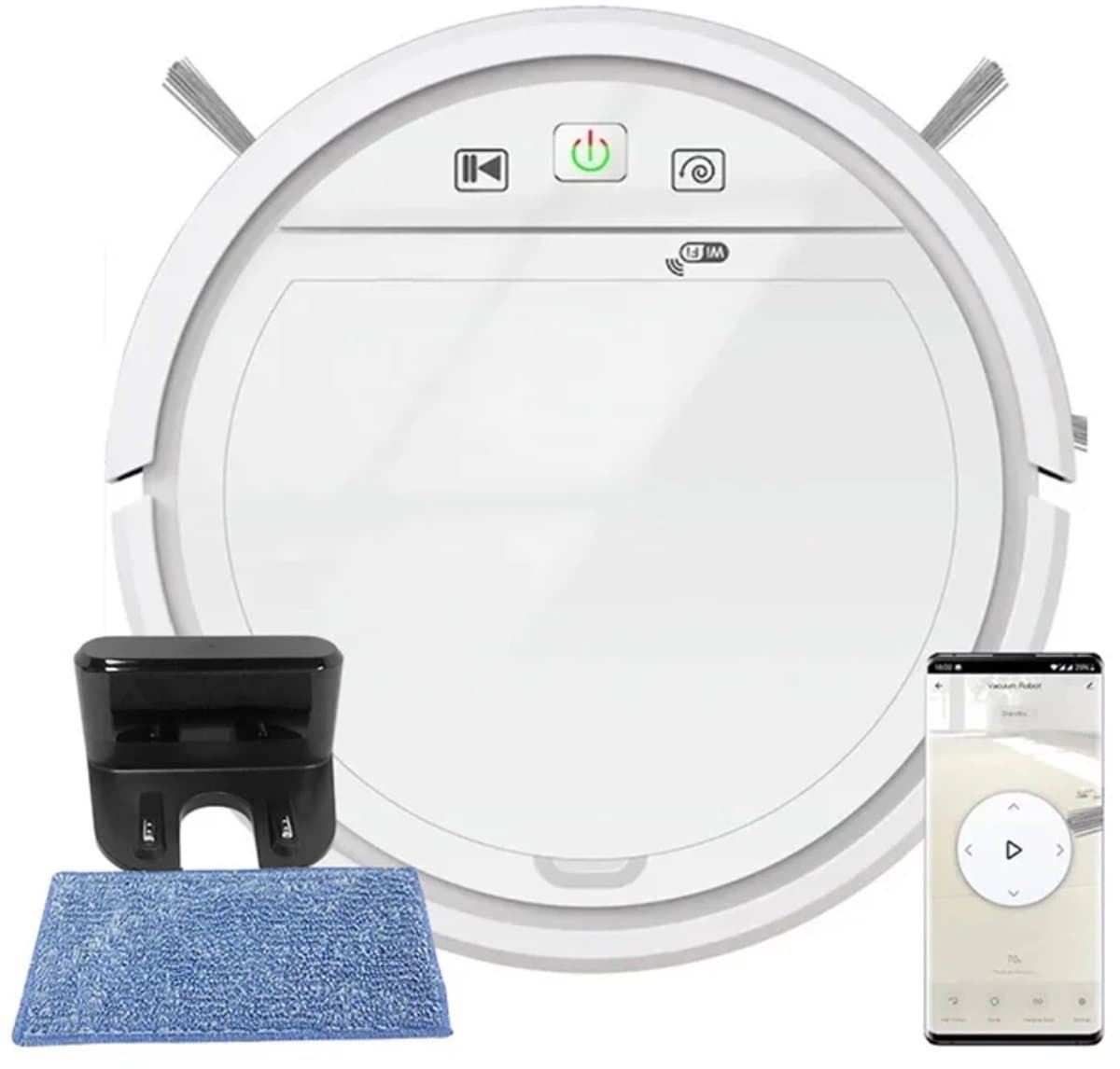 THEROB Smart Robot stofzuiger met borstels en dweil functie in gratis Tuya en Smartlife app. Wit