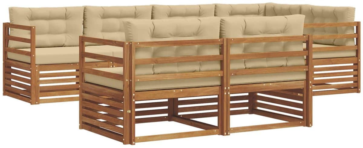 vidaXL - Buiten - bank - set - met - kussen - 7 - pcs - Natuurlijk - en - Beige
