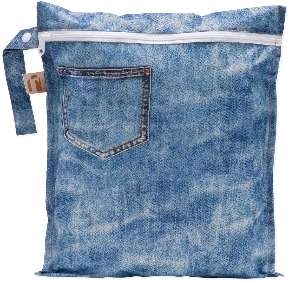 Roamio by Bumkins Wetbag - Waterdichte Natte Tas voor Wasbare Luiers, Natte Zwemkleding en Vuile Kleding - Met Rits en Ophanglus met Drukknoop - Machinewasbaar - Past ca. 6 Luiers - Vintage Denim - Jeansblauw - 30 x 35 cm