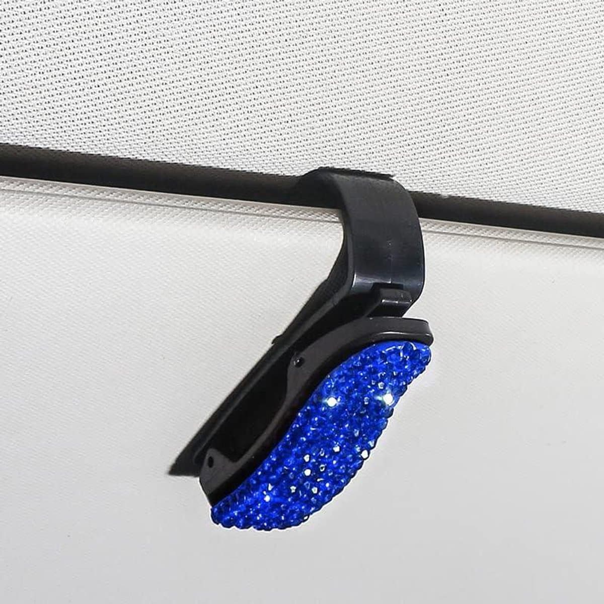 Brillenhouder Auto - Zonnebril Clip - Veilig Opbergen - Kunstkristal Design - 2 Stuks - Blauw