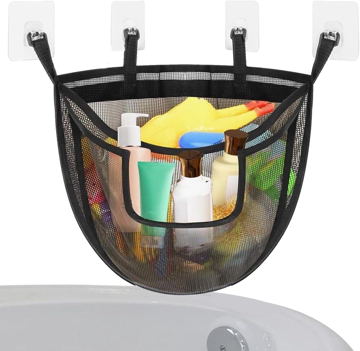 Badkamer Opberger - Speelgoedmand Douche - Speelgoed Organiseren - Transparant Mesh - 36 x 46 cm - Zwart