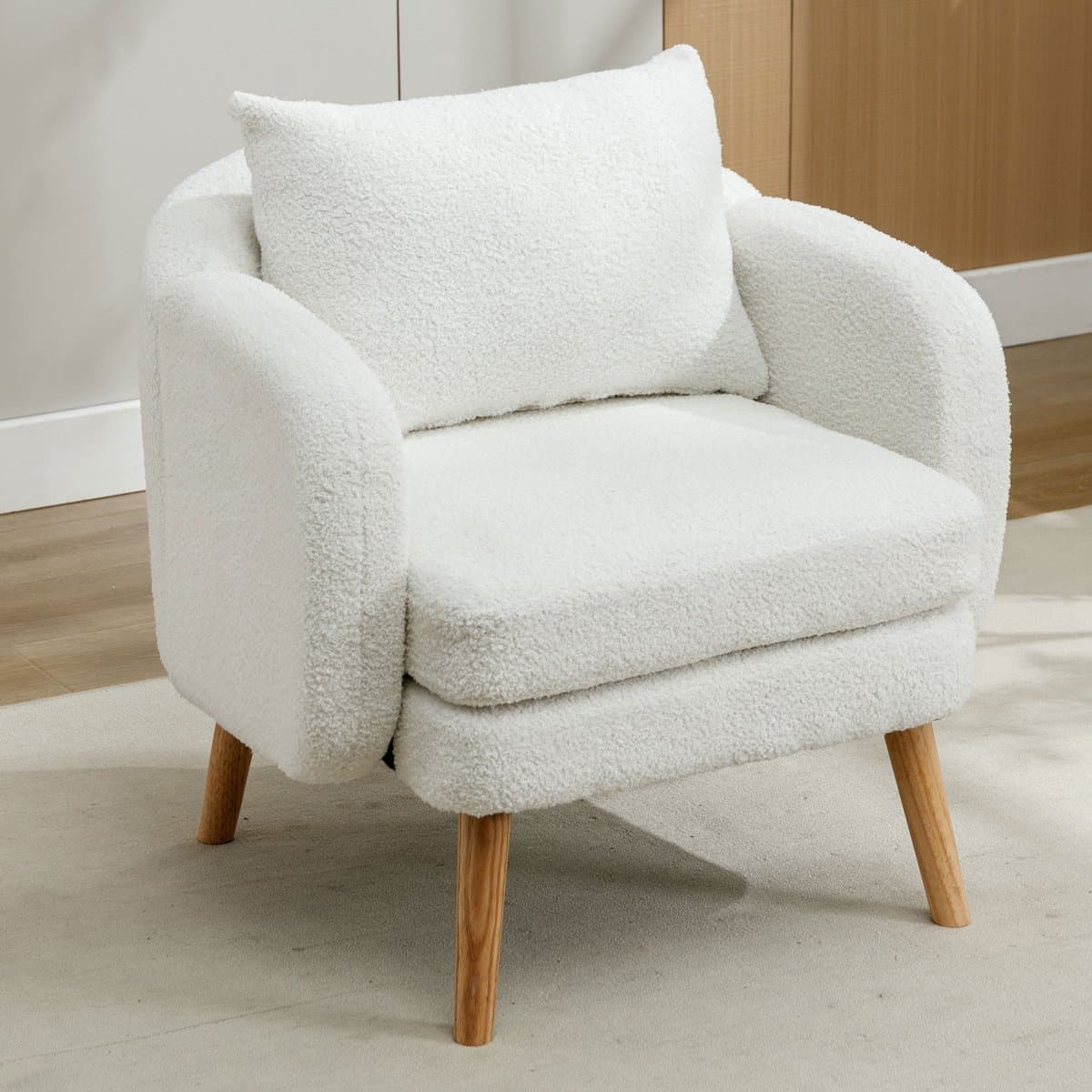 MODFU - Fauteuil - Dik Zitkussen En Rugkussen - Modern - Voor Woonruimte - Teddystof - Wit - 71 x 72 x 71 cm