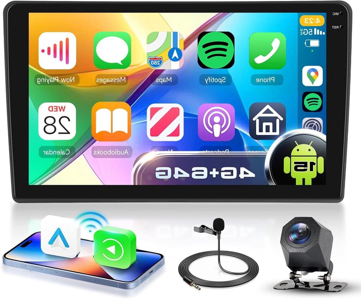 Autoradio Android - Auto Stereo - Navigatie en Muziek - Draadloze CarPlay Auto - 9 inch Touchscreen - Zwart