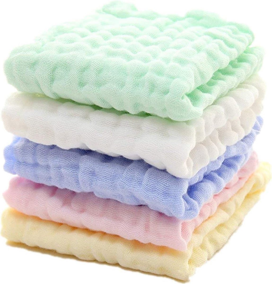 Muslin Baby Badhanddoeken - Set van 5 - 30x30 cm - Biologisch Katoen - Zacht en Absorberend - voor Pasgeborenen en Kinderen - Handwas - Droogt snel - Kleurrijk Design - Gevoelige huid - Milieuvriendelijk