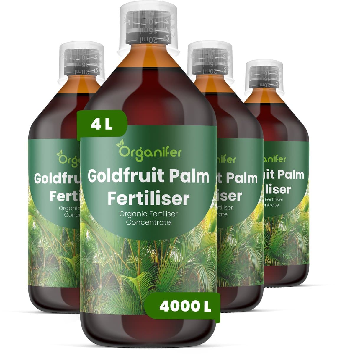 Vloeibare Meststof Voor Goudpalm 4X1 L Voor 4000 L - Npk 2-1-8 - Weelderige Groei - Versterkt Wortels Voor Betere Vochtregulatie - Vermindert Bladpuntverkleuring Door Kaliumrijke Voeding - Ideaal Voor Kamerpalmen - Organifer