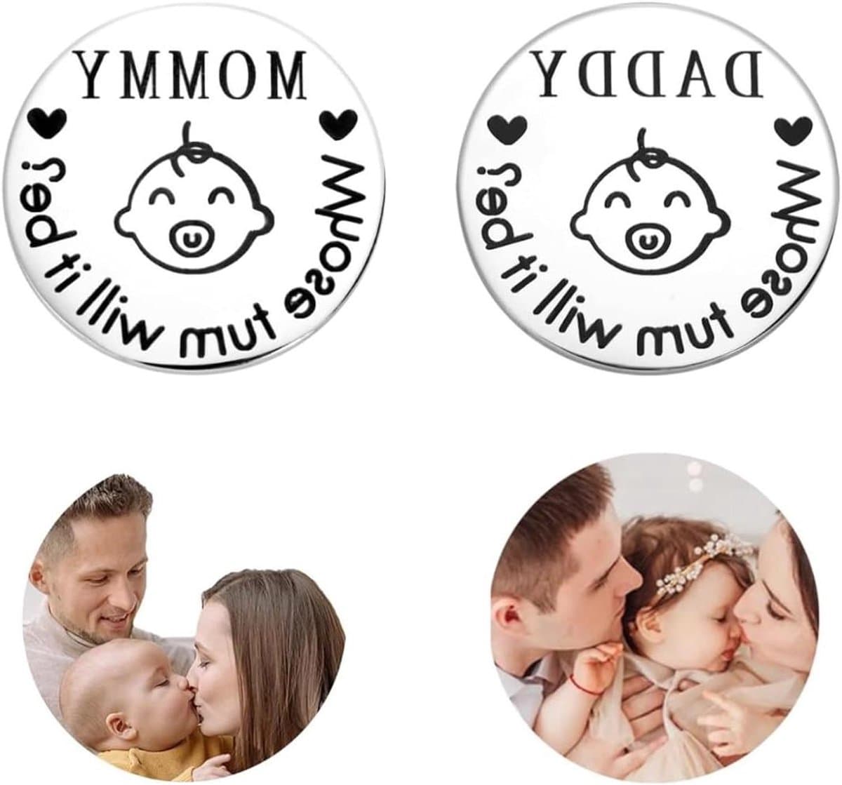 Beslissingsmunt Ouders - Beslissingshulp Baby - Babyzorg Verdelen - Dubbelzijdig Ontwerp - 30 mm diameter - Zilver
