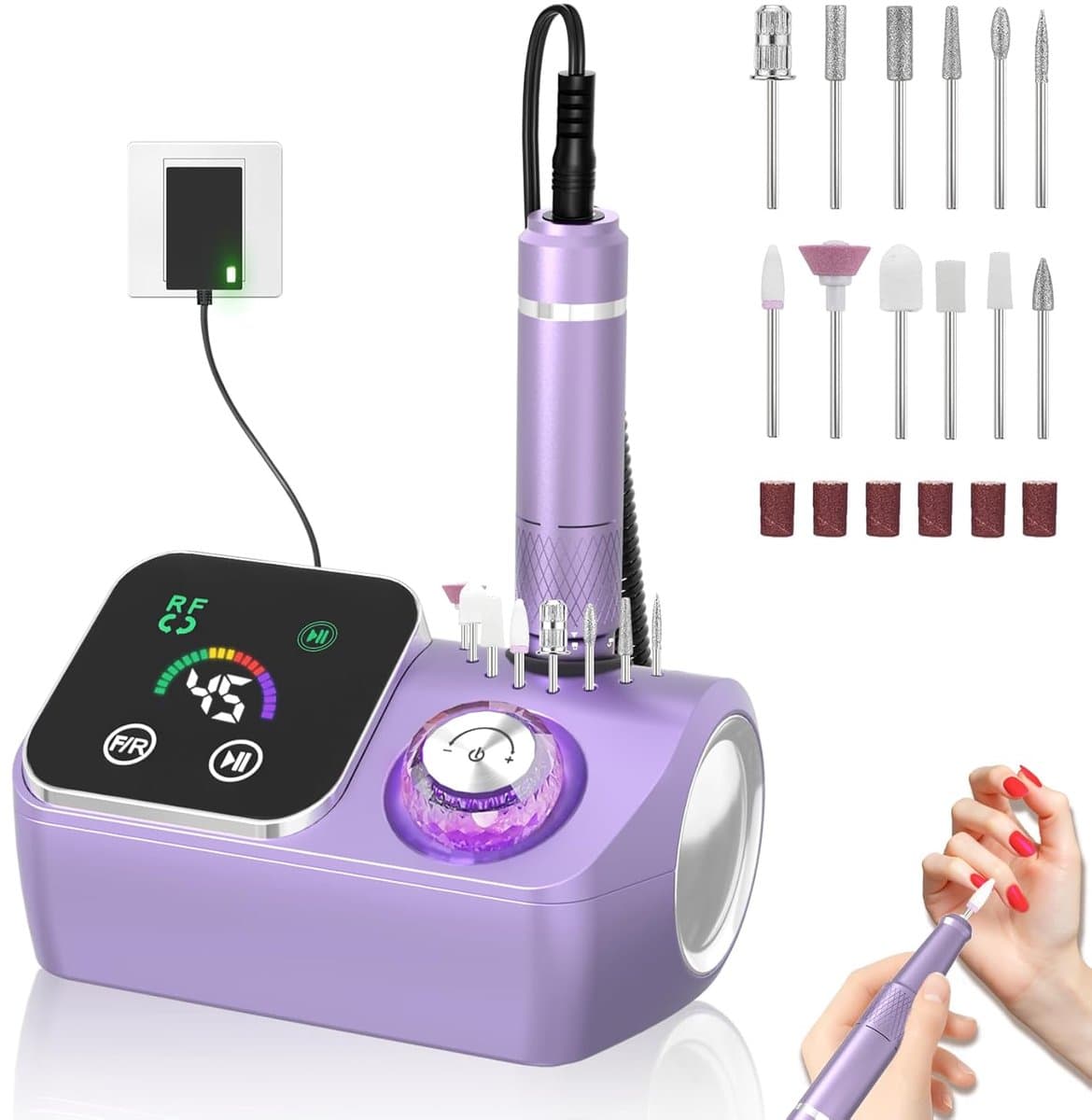 Fokelyi - Nagelfrees - Elektrische Nagelvijl - Hand & Voet - Nagelfrees 45000 RPM - 12 Bitjes + 6 Schuurrolletjes