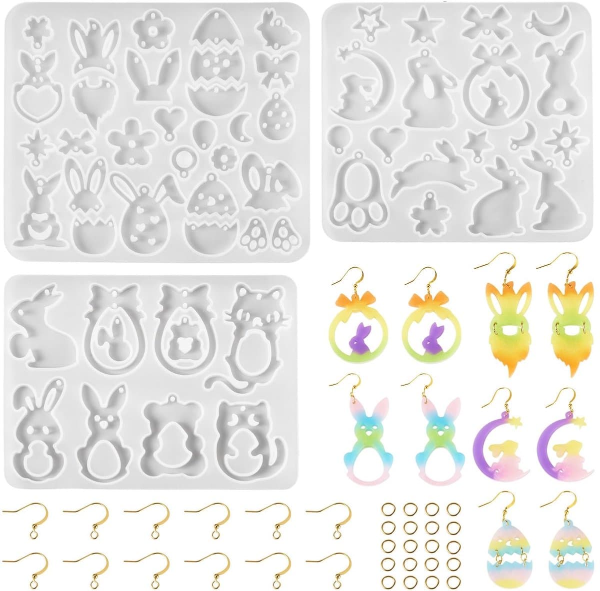 Dailygoods- Siliconen Mal 3 Stuks - Paasei/Konijn - Gietmal - UV-Hars - Sieraden Maken - Herbruikbaar Materiaal