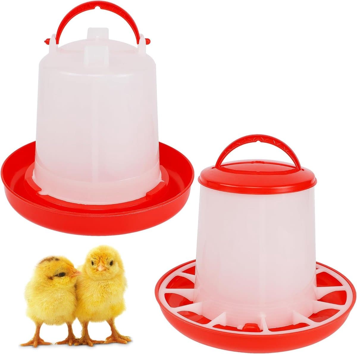 Kippenvoer- en Drinkbakset voor Kuikens - Hangend Plastic Voer- en Drinkstel 1 kg + 1 liter - Geschikt voor Buiten - Voor Kleine Pluimvee en Jonge Kippen - Eenvoudig Te Monteren - Leegmaken en Schoonmaken