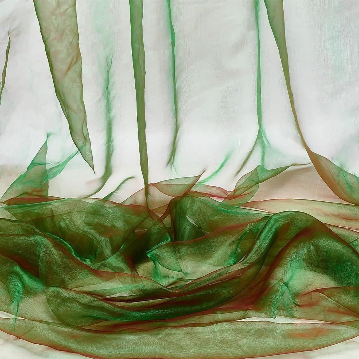 3 meter organza stof, 1.5 meter breed, tweekleurige doorschijnende holografische mesh stof voor jurken en podiumoptredens, limoen groen en rood
