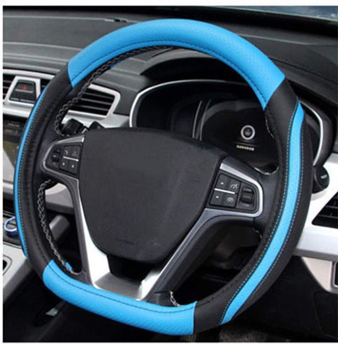 Stuurwielhoes D-vorm - Autostuurhoes D-vorm - Bescherming stuurwiel - Microvezel PU leer - 38 cm - Blauw