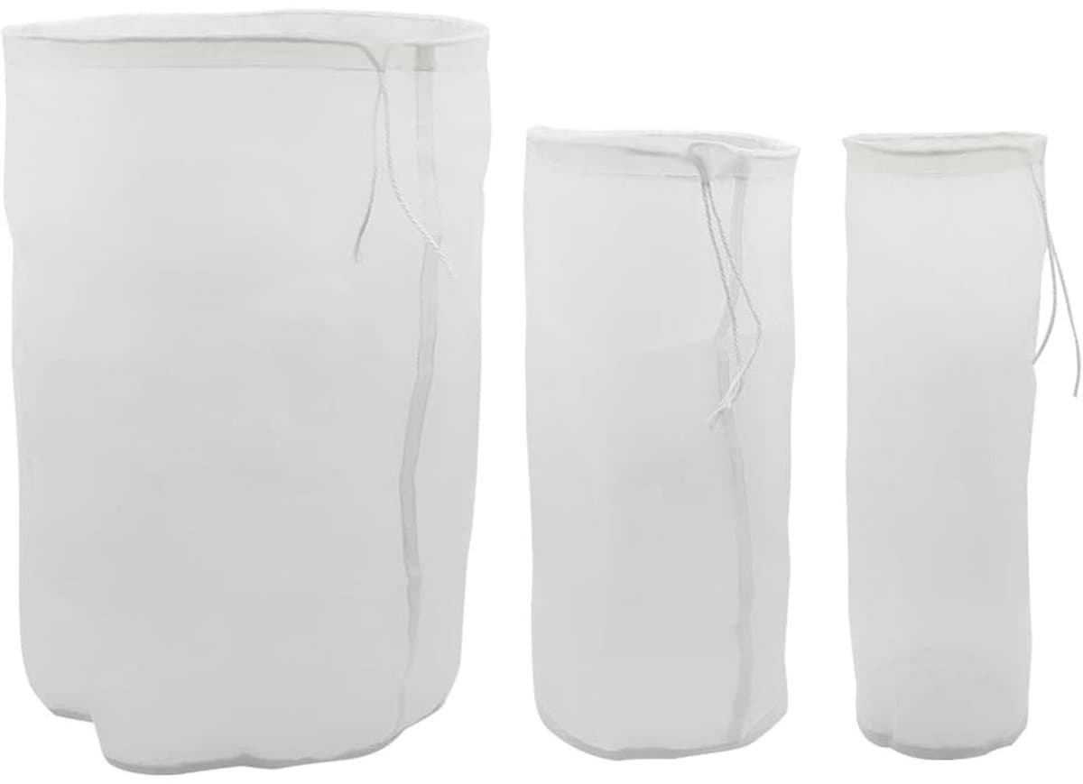 ZEYNOMAX- Notenmelkzak 200 mesh - Wasbare Filterdoek - Nylon Passeerdoek - 3 Stuks - Voor Notenmelk/Sap - Afmetingen 25/7 cm, 23/11 cm, 30/20 cm - Filterzak