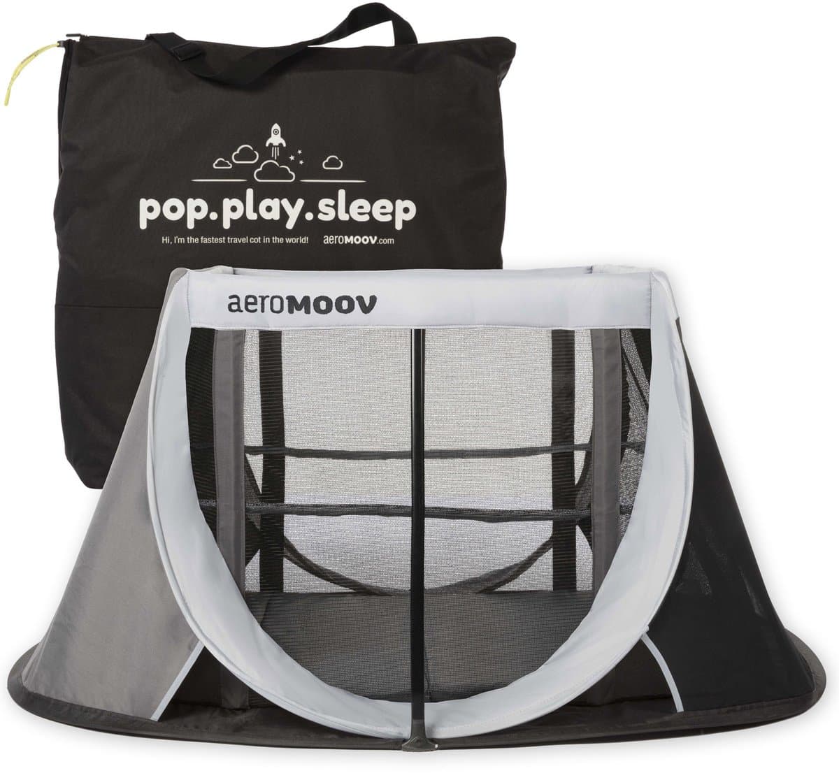 AeroMoov Campingbedje / Reisbedje met matras - voor baby én peuter - met bodemverhoger - Opgezet in 2s - Grey Rock