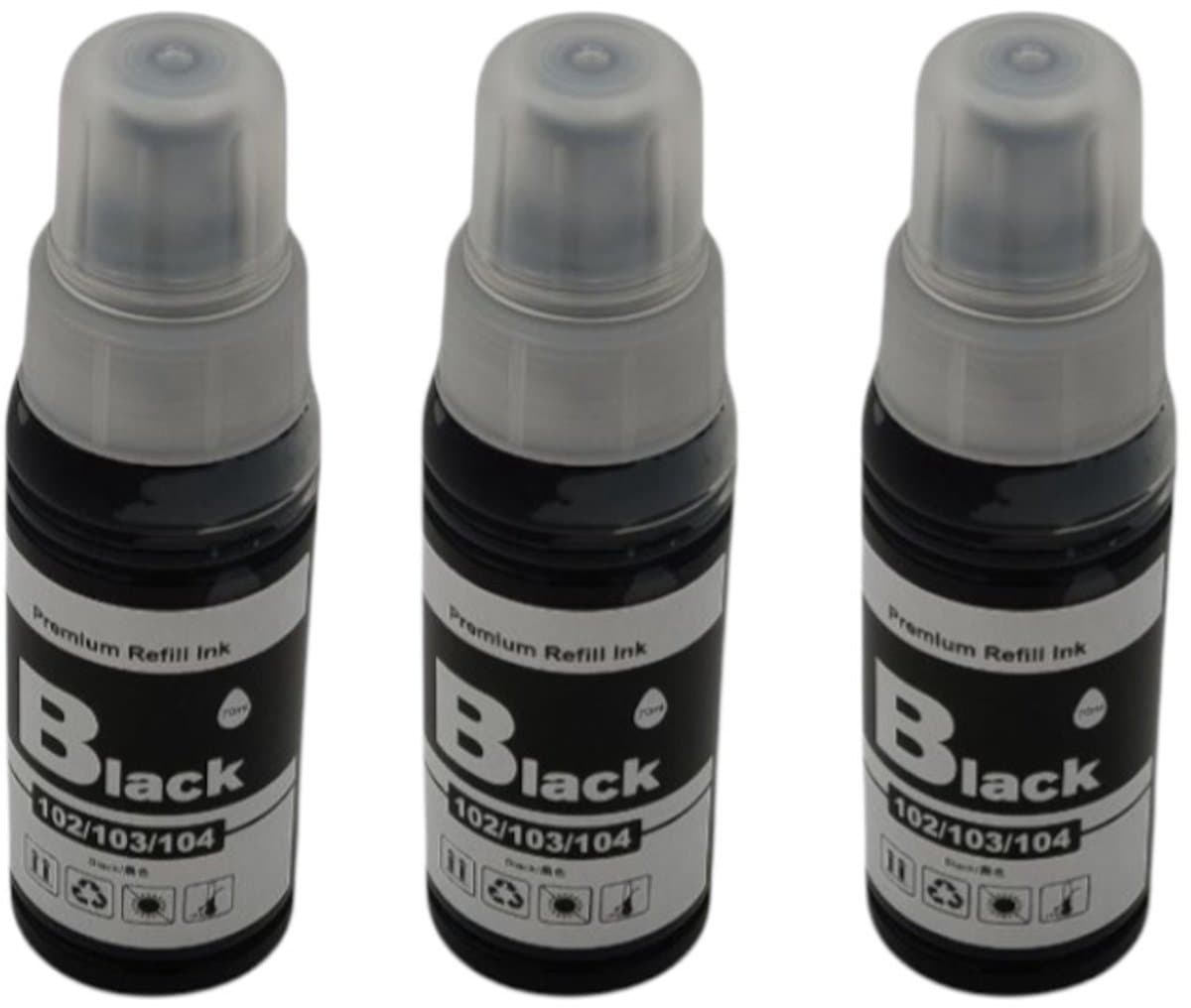 KATRIZ® Huismerk Inkt – 3x Epson 104/102/103 Zwart (3x 70ml) – Geschikt voor Epson EcoTank ET-2710 / ET-2711 /ET-2712 / ET-2714 / ET-2720 / ET-2726 / ET-2751 / ET-2810 / ET-2815 / ET-2820 / ET-4700