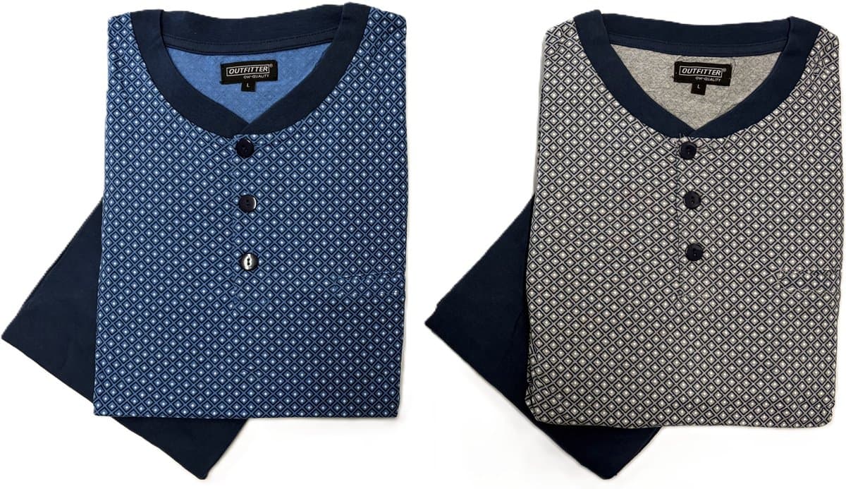 Outfitter - Heren pyjama's - Katoen - Duo Voordeelpack - Blauw en Grijs - Maat M