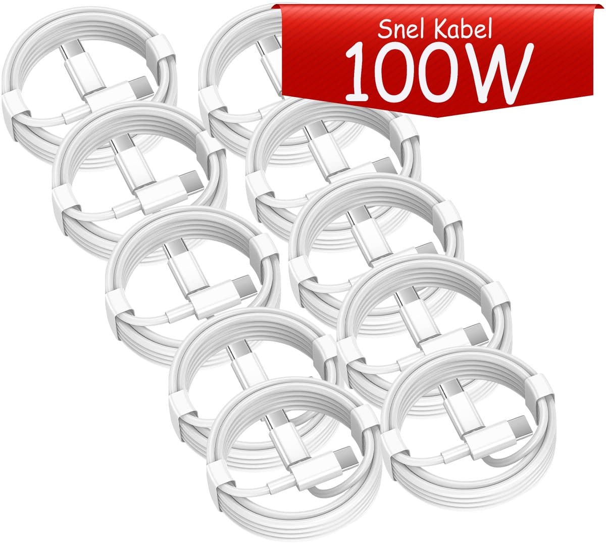 USB C naar USB C kabel - 100W Snellader - - 2 Meter Oplaadkabel 10x - USB-C Oplader Snel Kabel - Wit