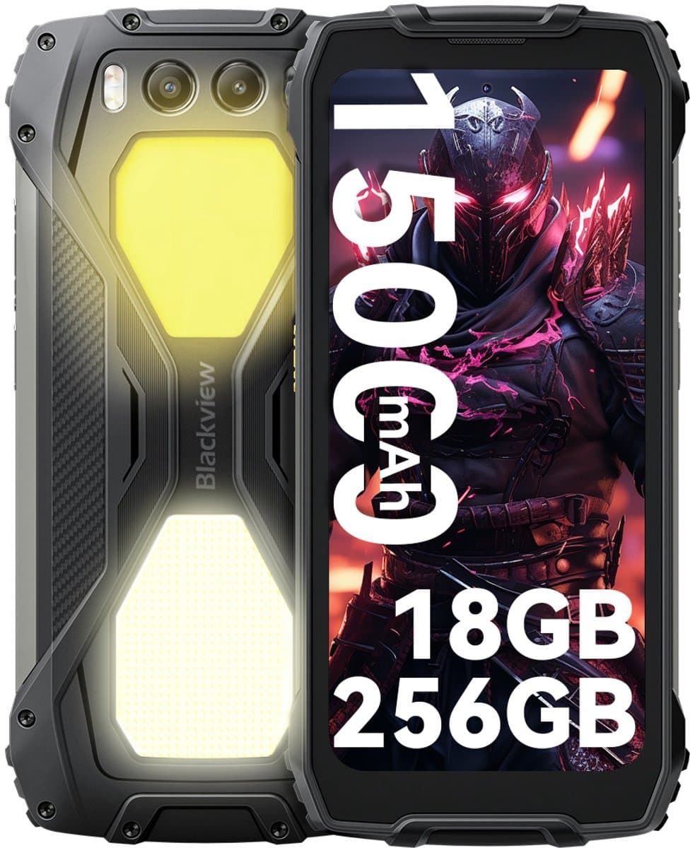 Blackview BV7300 - Robuuste Smartphone - 18GB RAM - 256GB - 15000mAh - Dual 4G LTE - Dual 800LM Campingverlichting - Android 14 - IP68 Waterdicht - 6580mAh - NFC - GPS - Zwart