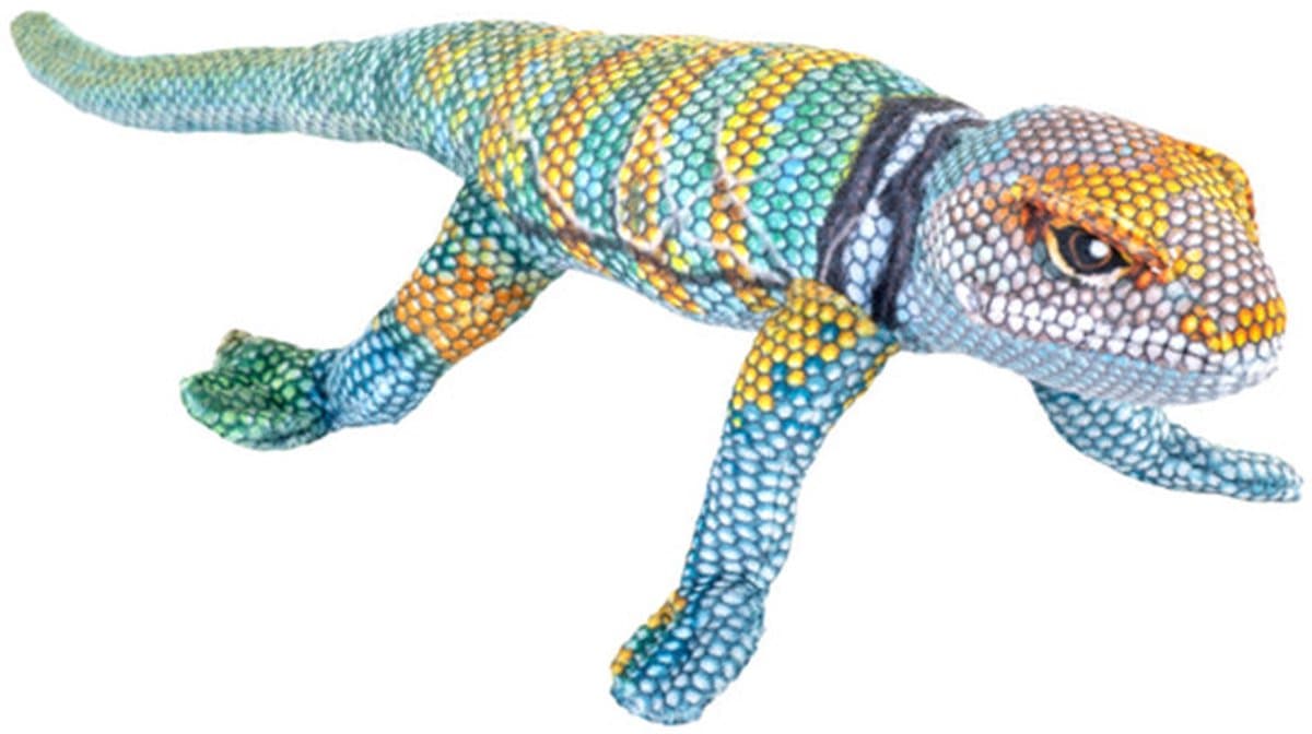 Wild Republic Hagedis knuffel - pluche - blauw/geel - 35 cm - knuffeldier - gekko - reptielen - knuffeldieren