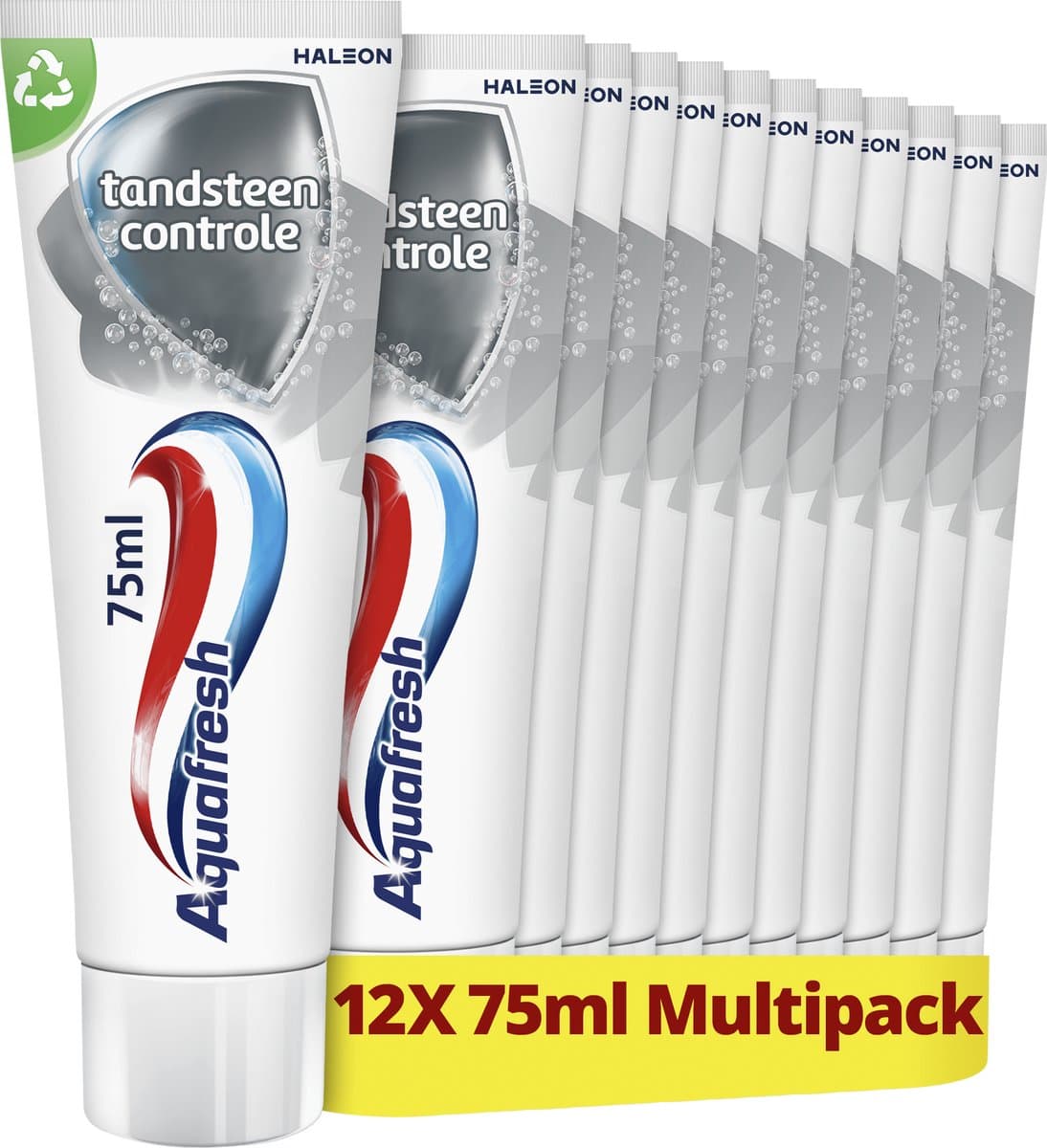 Aquafresh Tandsteen Controle – Tandpasta – Gezonde tanden – Recyclebare tube & dop – Voordeelverpakking 12×75 ml