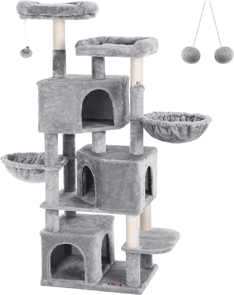 Grote kattenboom met 3 grotten en 2 lounges - 164 cm Lichtgrijs