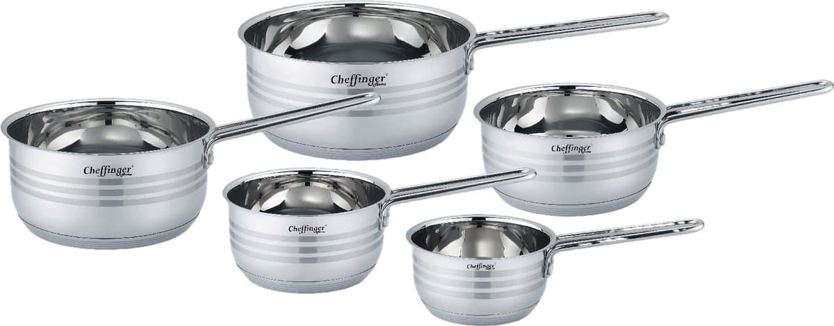 Cheffinger Sauspannen Set - 5-delig - 12/14/16/18/20cm - RVS - Inductie - Steelpannen Set