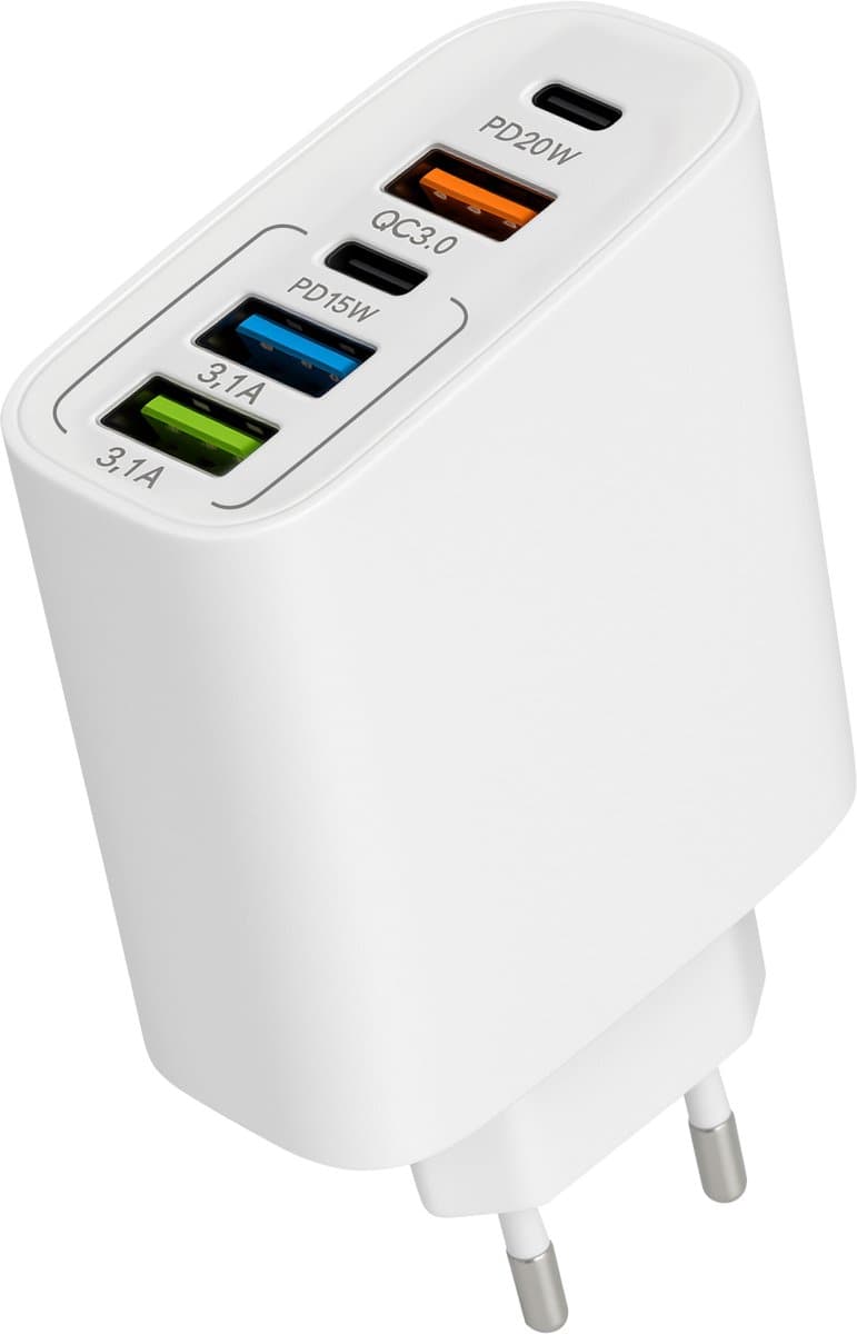 Nuvance Usb Adapter - 5 Poorten - Usb Stekker - Usb Oplader - Geschikt voor iedere Usb Kabel - Wit