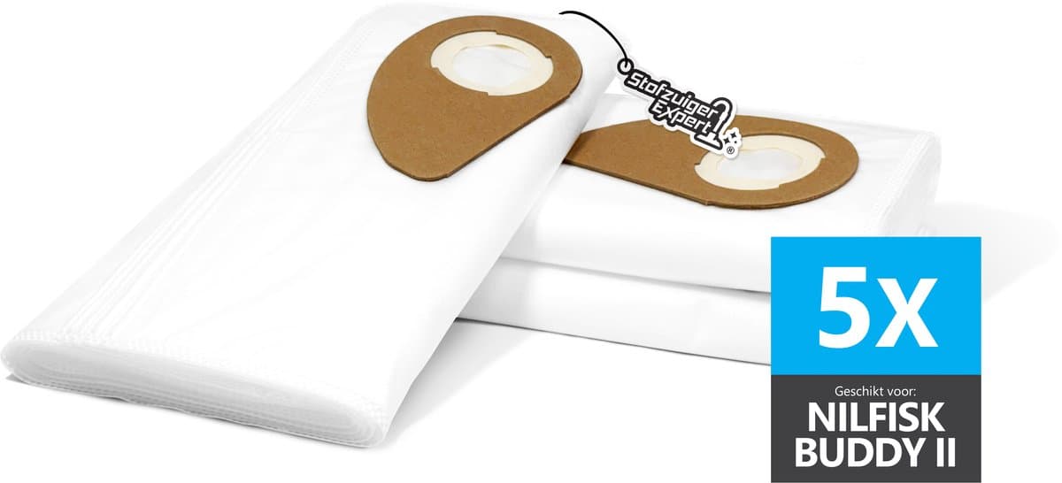 5x Stofzuigerzakken geschikt voor Nilfisk Buddy II, Buddy 2, Buddy II 12 en Buddy II 18 INOX - Stofzuigerzak van Professioneel Microfiber Kwaliteit - Zakken van stevig materiaal met verbeterde prestaties -