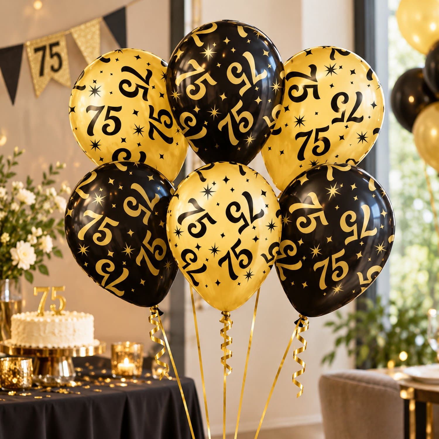 New Age Devi - 75 jaar feest ballonnen - 18 stuks - zwart/goud - 30 cm